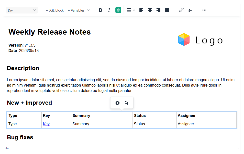 Jira Release Notes Template
